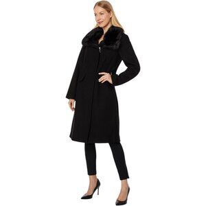 Vince Camuto Military Plaid Faux Fur Collar Size Large